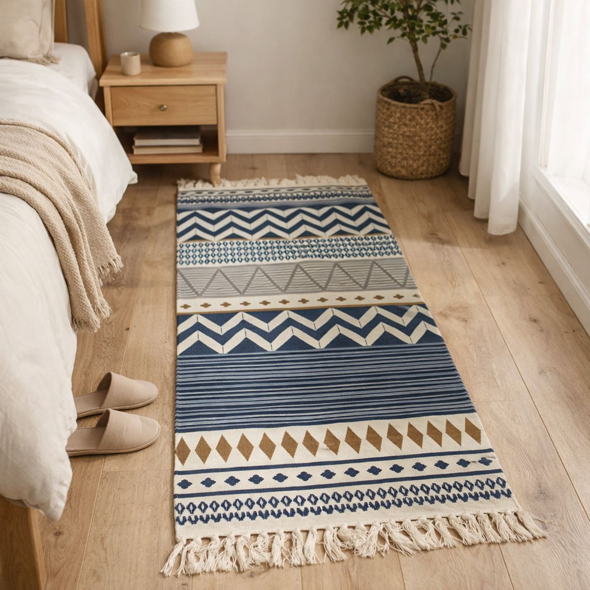 ARMONIA - Tapete Étnico 60x130cm Azul Beige Lino Resistente 741