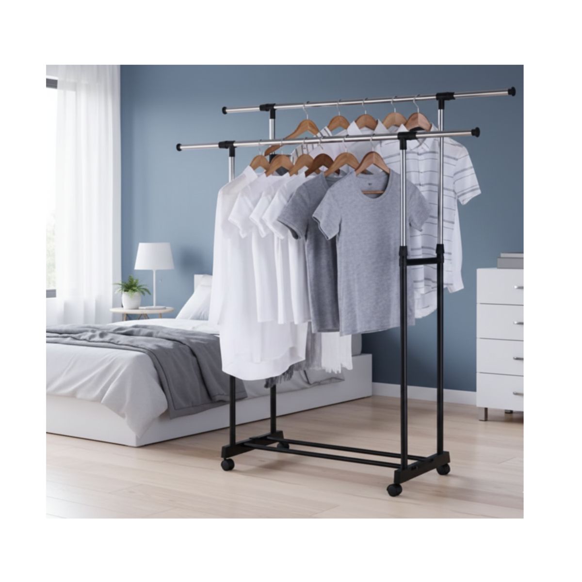 GENERICO - Perchero Doble Maxi-Espacio ¡Tu Solución de Almacenamiento y Organización Móvil