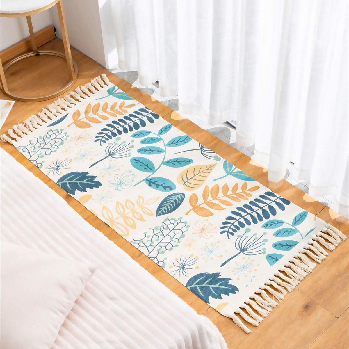 ARMONIA - Alfombra Floral 60x130cm de Lino Grueso para Cama 745