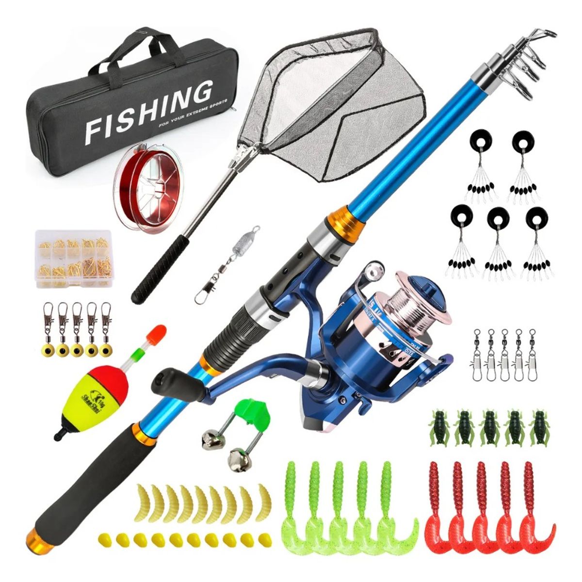 MUNDO MAGIA - Kit Pesca 21m Caña Carrete Señuelo Accesorio Bolsa Completo