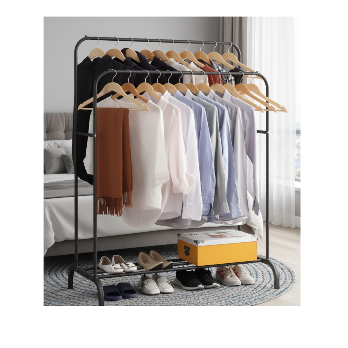 GENERICO - Perchero Metálico Doble Closet Organizador De Ropa Negro