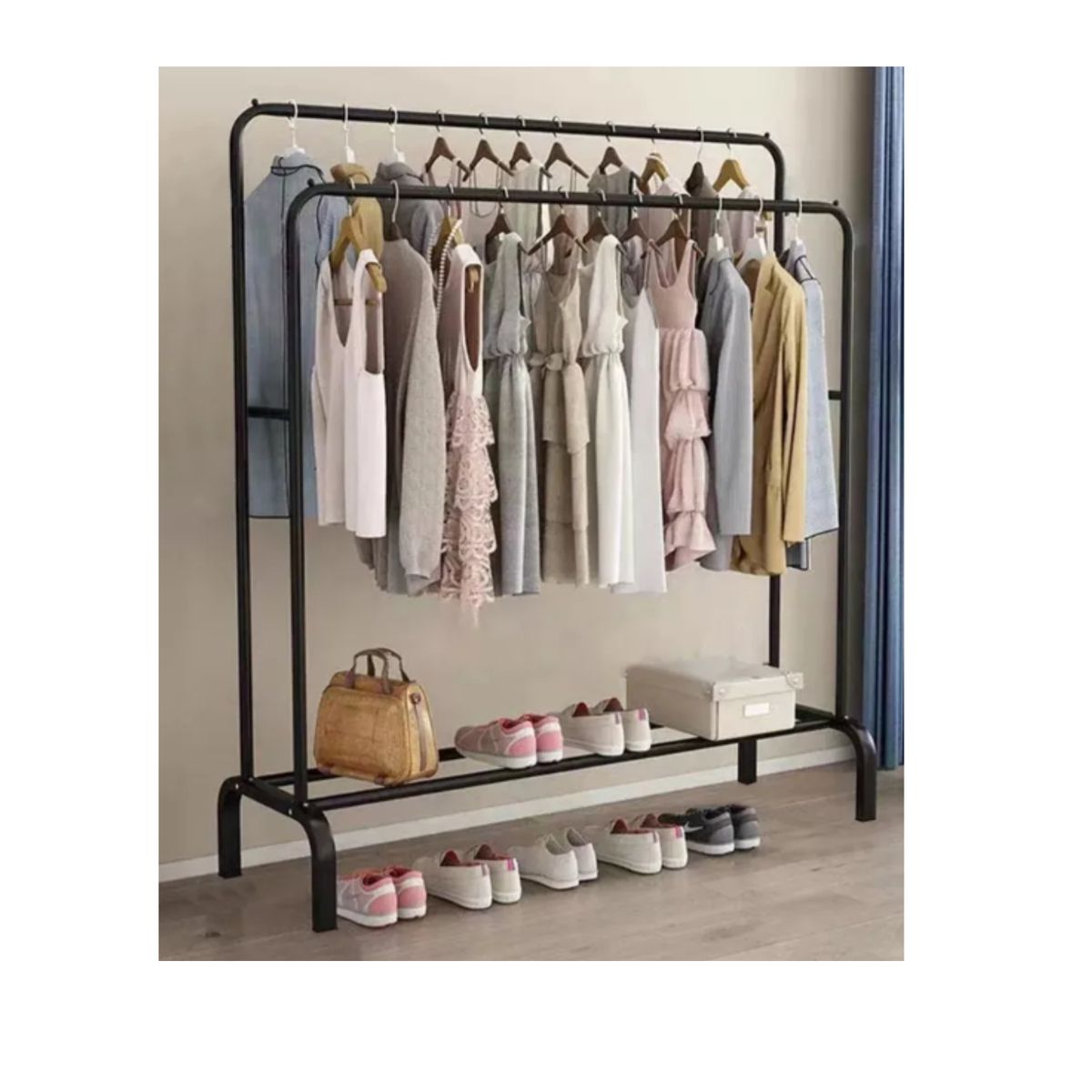 GENERICO - Perchero Metálico Doble Closet Organizador De Ropa Negro 35 kg