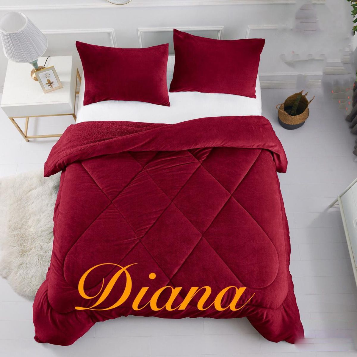 DIANA - COBERTOR PLUSH CON CHIPORRO COLOR BURDEO LISO KING 230CM X 250CM