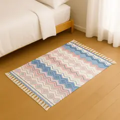 ARMONIA - Alfombra Zigzag Pastel 60x90cm de Lino para Cama 737