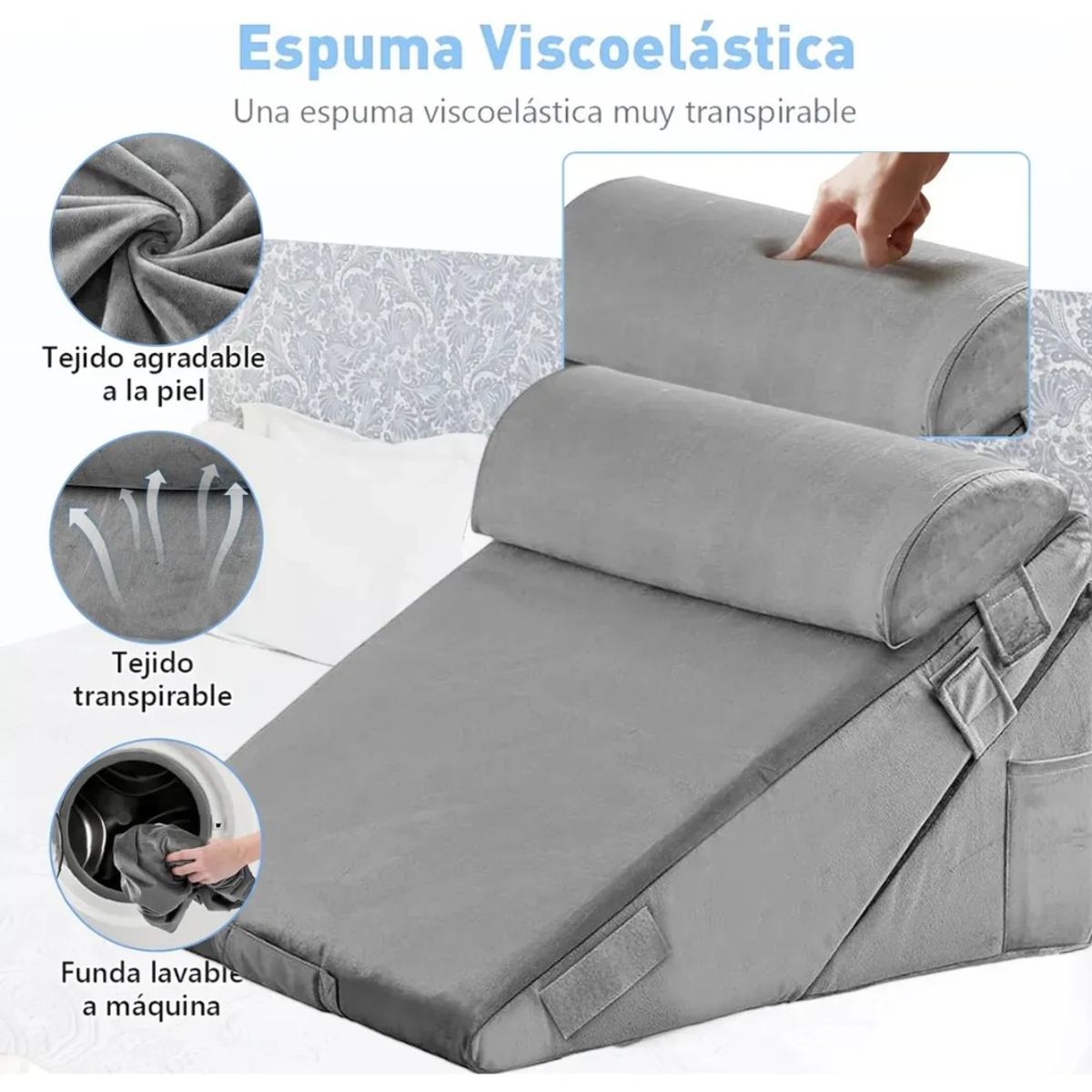 MUNDO MAGIA - Almohada Cojin Antireflujo Tipo Cuña Respaldo Grande Adulto