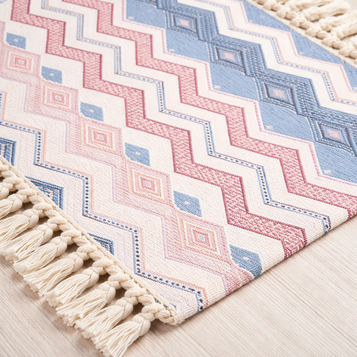 ARMONIA - Bajada de Cama Lino 60x90cm Diseño Zigzag Pastel 737