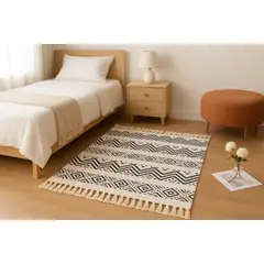 ARMONIA - Bajada de Cama Étnica Negra Lino 60x90cm 738