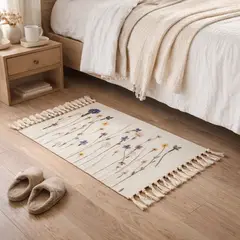 ARMONIA - Alfombra Bajada de Cama 60x90cm Floral Lino 730