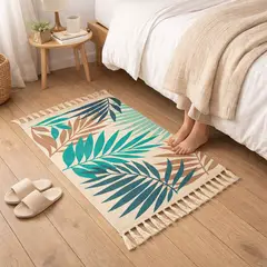 ARMONIA - Bajada de Cama Lino Tropical 60x90cm Hojas Verdes 732
