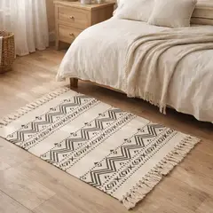 ARMONIA - Bajada de Cama Lino Negro Diseño Étnico 60x90cm 738