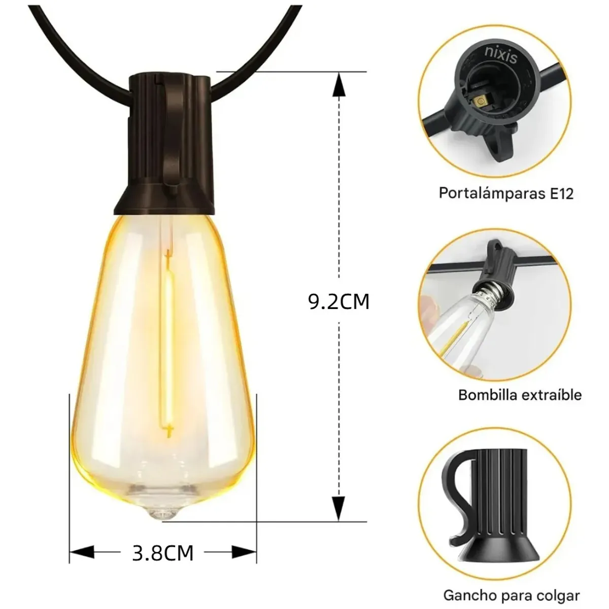 MUNDO MAGIA - Cadena De 25 Luces, 15 Metros Resistente Al Agua E12 220v
