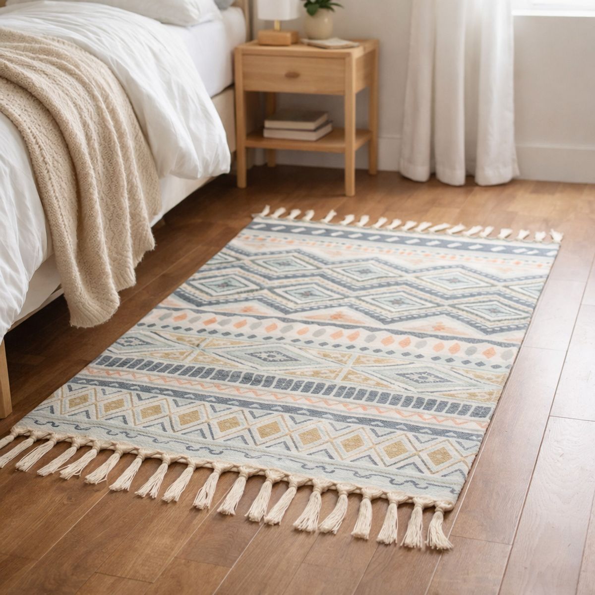 ARMONIA - Bajada De Cama 60x90cm Lino Con Diseño Étnico 729
