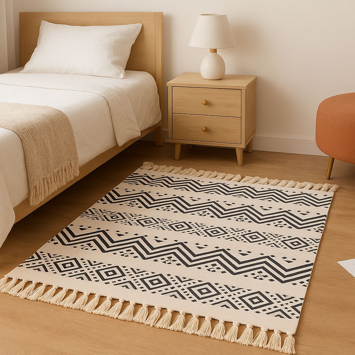 ARMONIA - Bajada de Cama Étnica Negra Lino 60x90cm 738