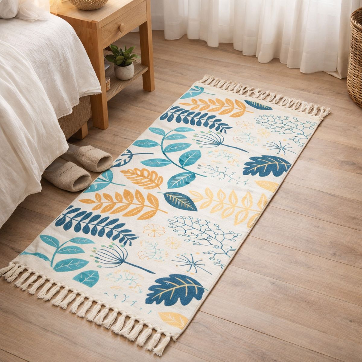 ARMONIA - Alfombra Pie de Cama Lino Grueso Diseño Floral 745