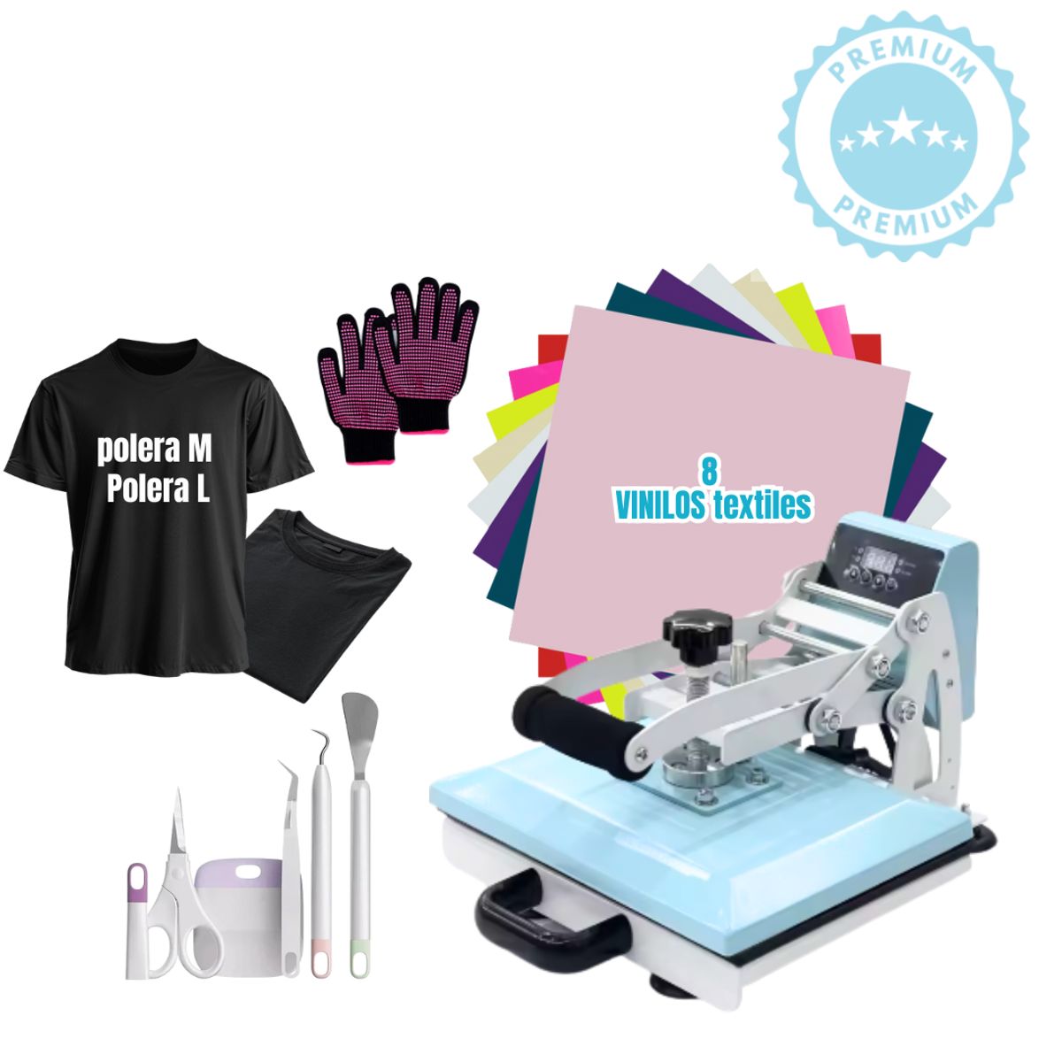 GENERICO - kit Estampadora Plana Sublipress 23x30cm celeste + poleras K271