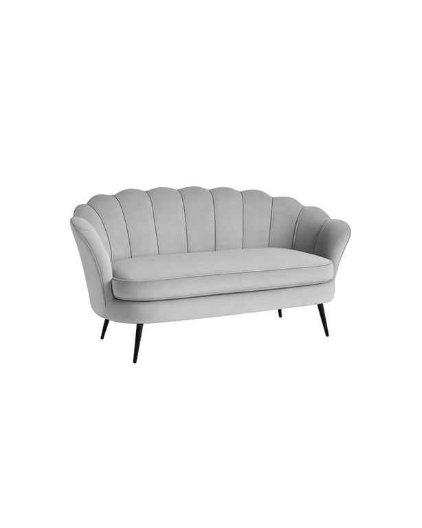 SOFA DE TERCIOPELO 2 CUERPOS CON BASE NEGRA SHELL Gris claro