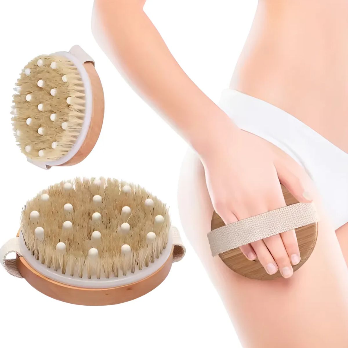 GENERICO - Cepillo En Seco Corporal Cerdas Naturales Redondo