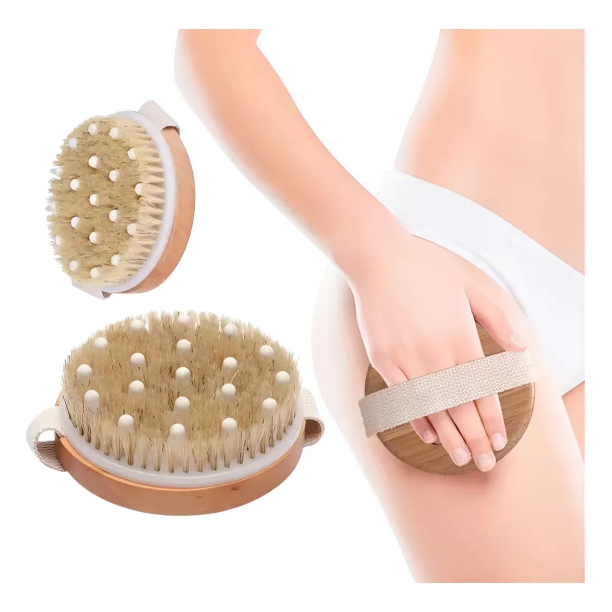 GENERICO - Cepillo En Seco Corporal Cerdas Naturales Redondo