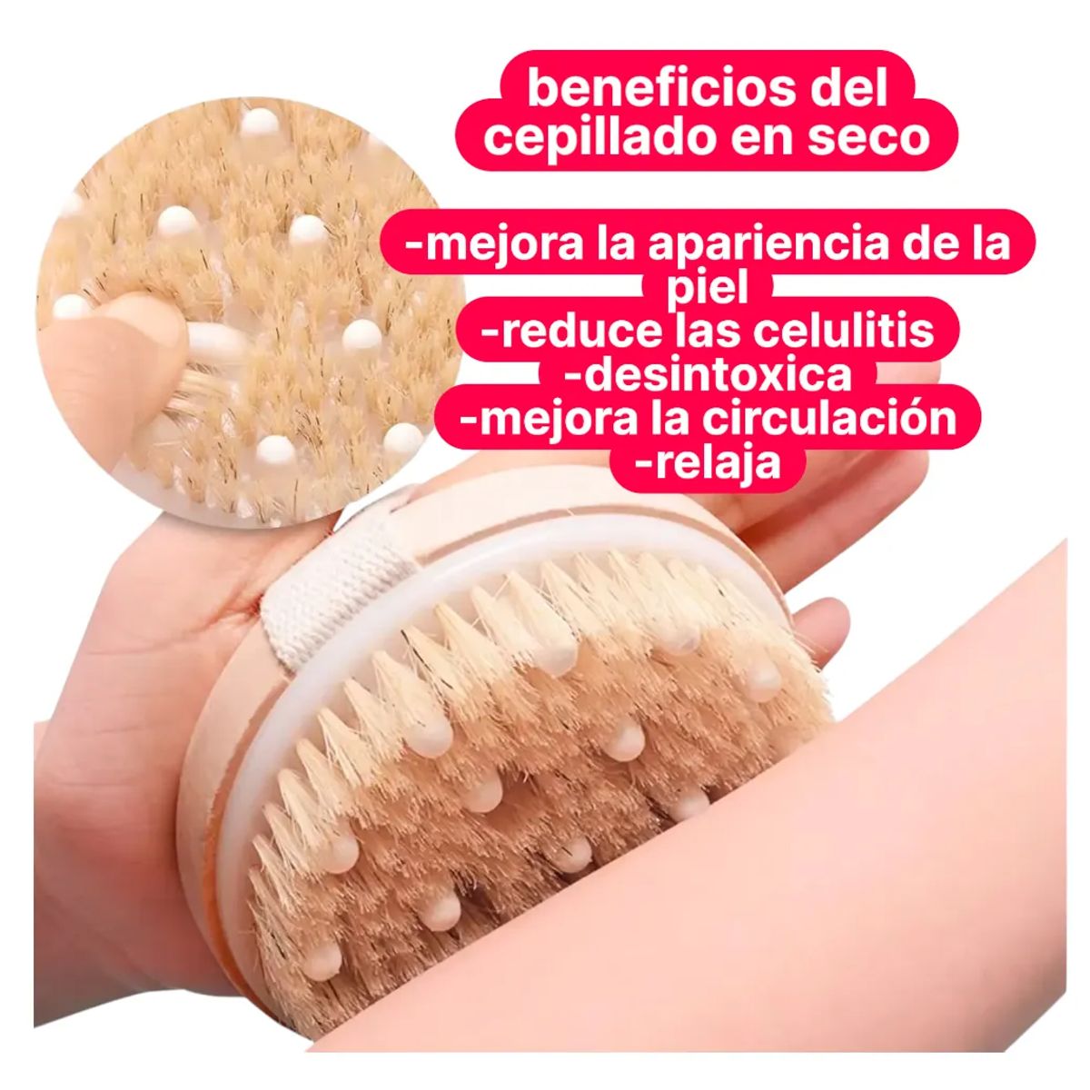 GENERICO - Cepillo En Seco Corporal Cerdas Naturales Redondo