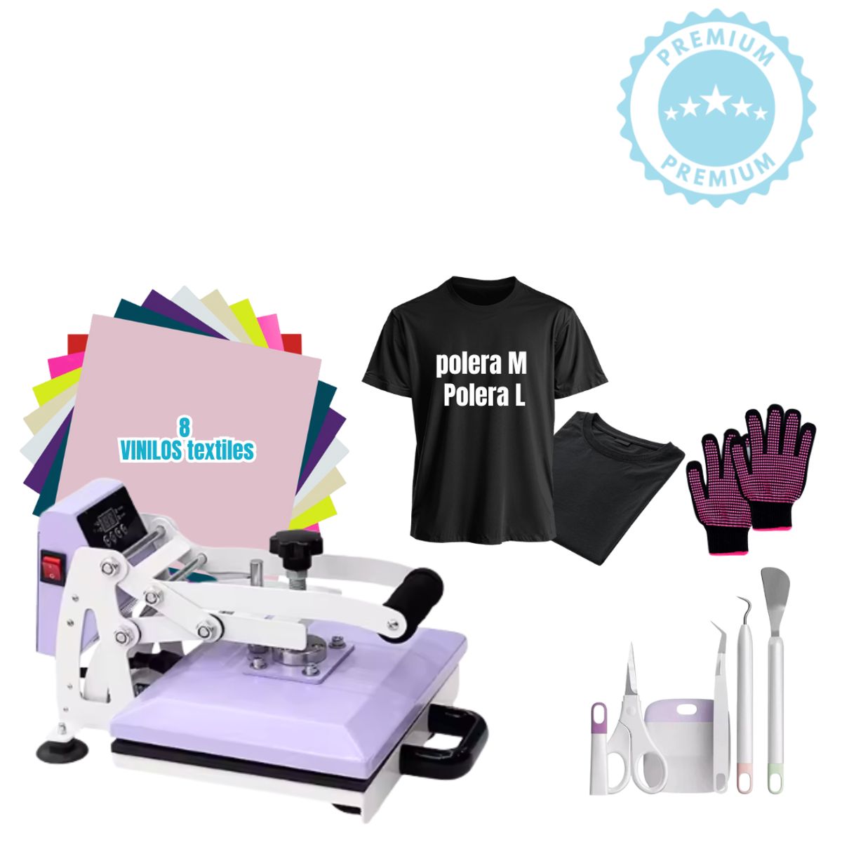 GENERICO - kit Estampadora Plana Sublipress 23x30cm Lila + poleras K271