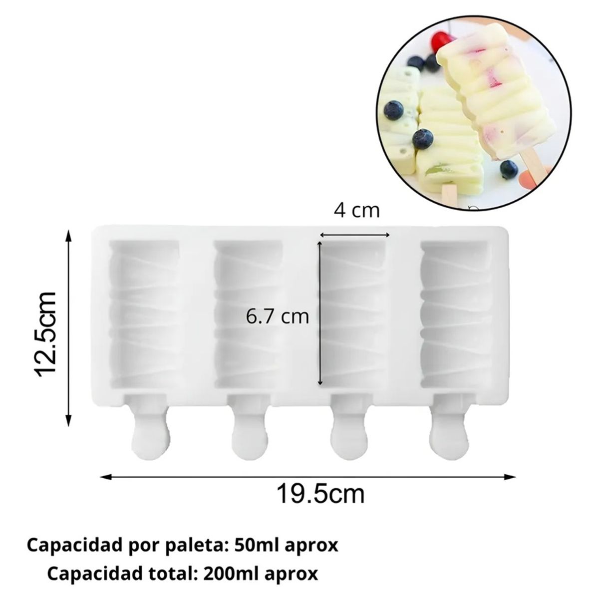 PASTELERIUSCL - Moldes De Silicona Para Helados Molde Paletas Helado Pale419 Molde Helados 4cav + Paleta Madera