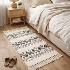 ARMONIA - Alfombra Lino 60x90cm Estilo Étnico Negro 738