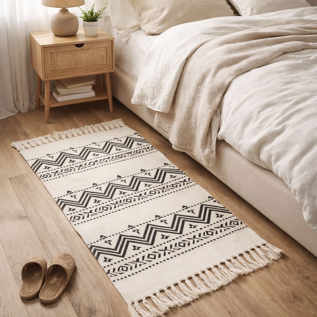 ARMONIA - Alfombra Lino 60x90cm Estilo Étnico Negro 738