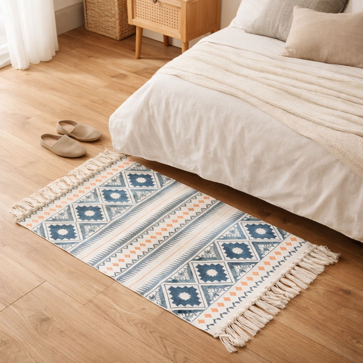 ARMONIA - Bajada de Cama Lino Colorido Diseño Étnico 60x90 739