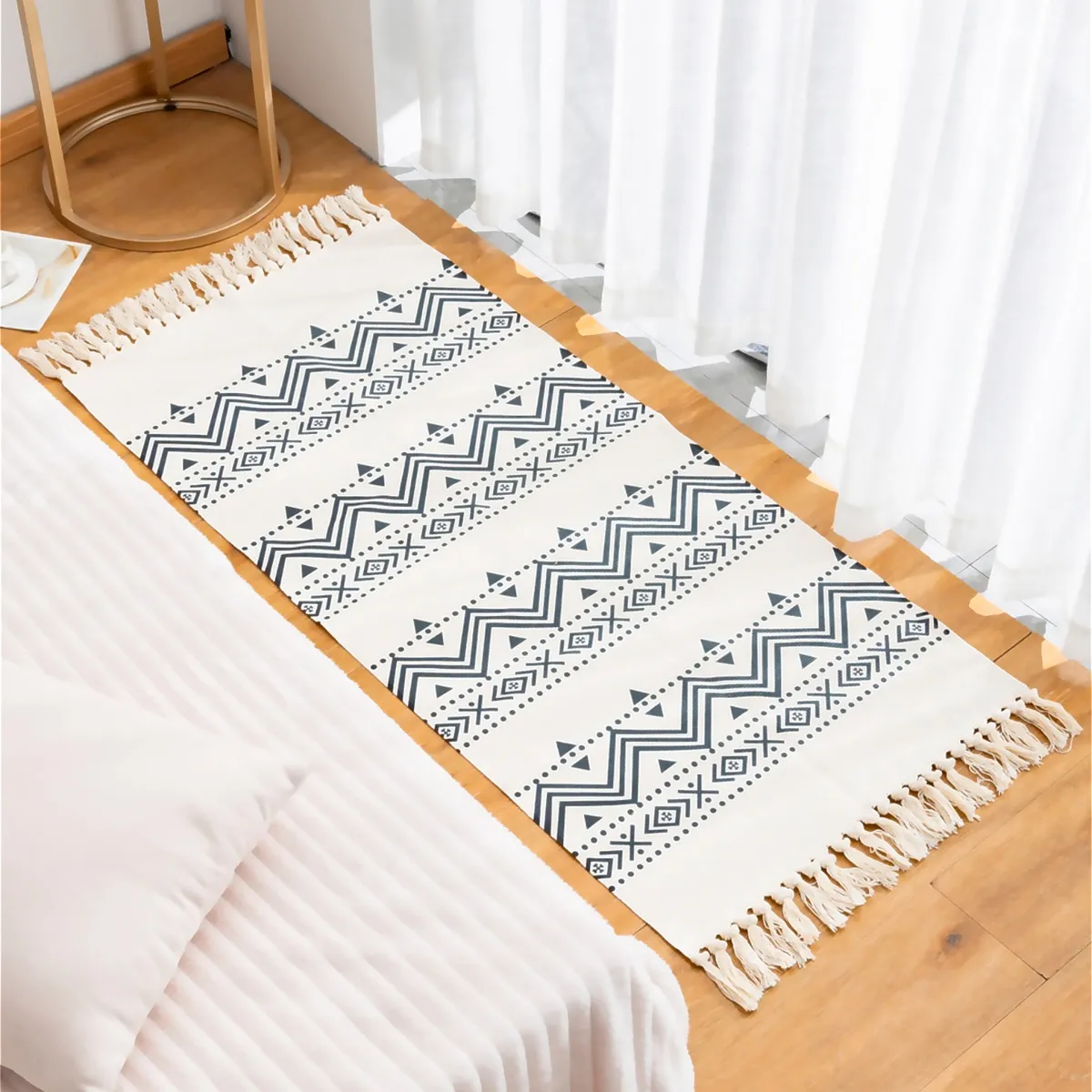 ARMONIA - Alfombra Étnica 60x130cm de Lino Grueso para Cama 744