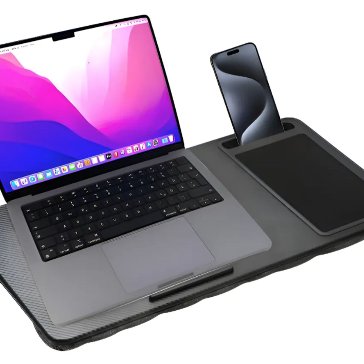 GENERICO - Soporte Mesa Cama Notebook Tablet Fibra De Carbono+ Mousepad Negro