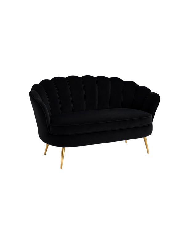 SOFA SHELL DE TERCIOPELO 3 CUERPOS BASE DORADA Negro