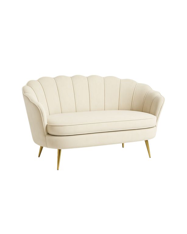 SOFA SHELL DE TERCIOPELO 3 CUERPOS BASE DORADA Beige