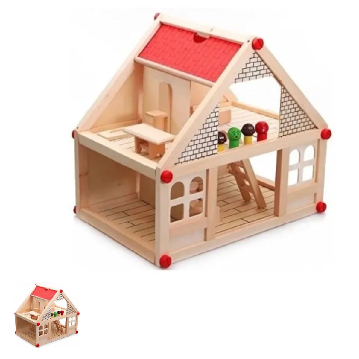 GENERICO - CASITA DE MUÑECA DE MADERA Y ACCESORIOS