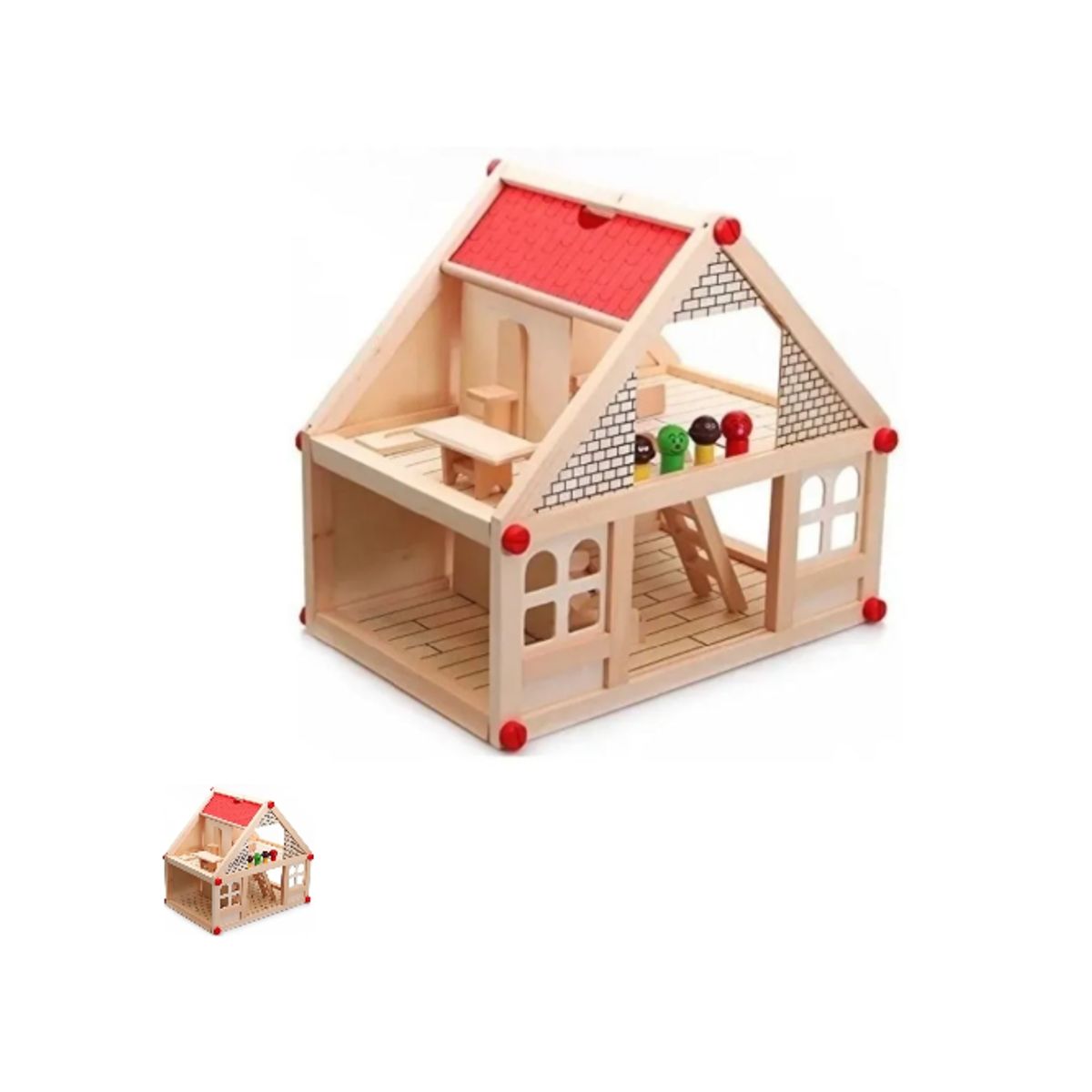 GENERICO - CASITA DE MUÑECA DE MADERA Y ACCESORIOS