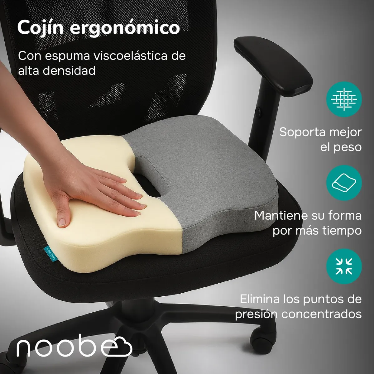 Cojin Silla Asiento Ortopedico Lumbar Noobe Ergonomico Memory, marca NOOBE DREAM ON - Foto 2