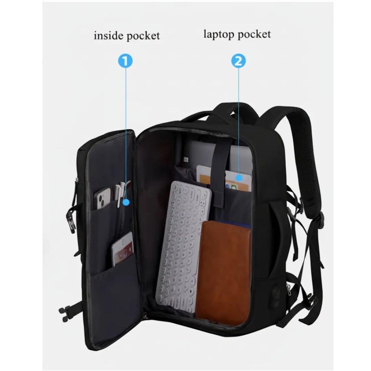 GENERICO - Mochila Viral Tiktok 35l Cabina Viaje Avion Expandible Negro BELUG
