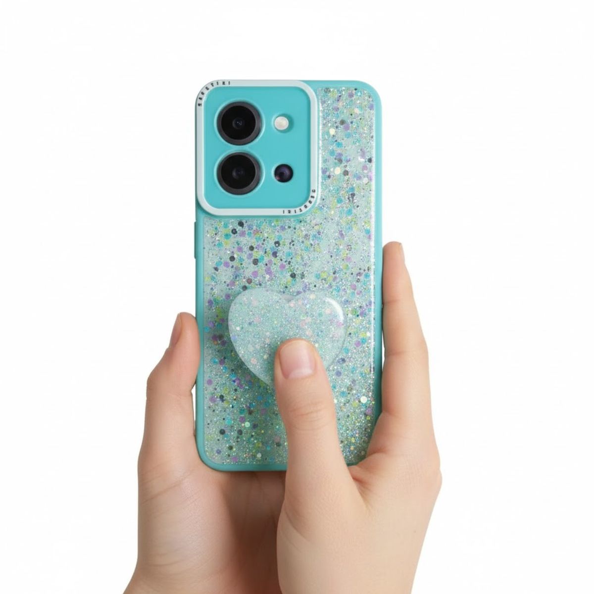 GENERICO - CARCASA PARA XIAOMI REDMI NOTE 13 PRO 5G GLITTER BRILLO TURQUESA CON POP SOCKET