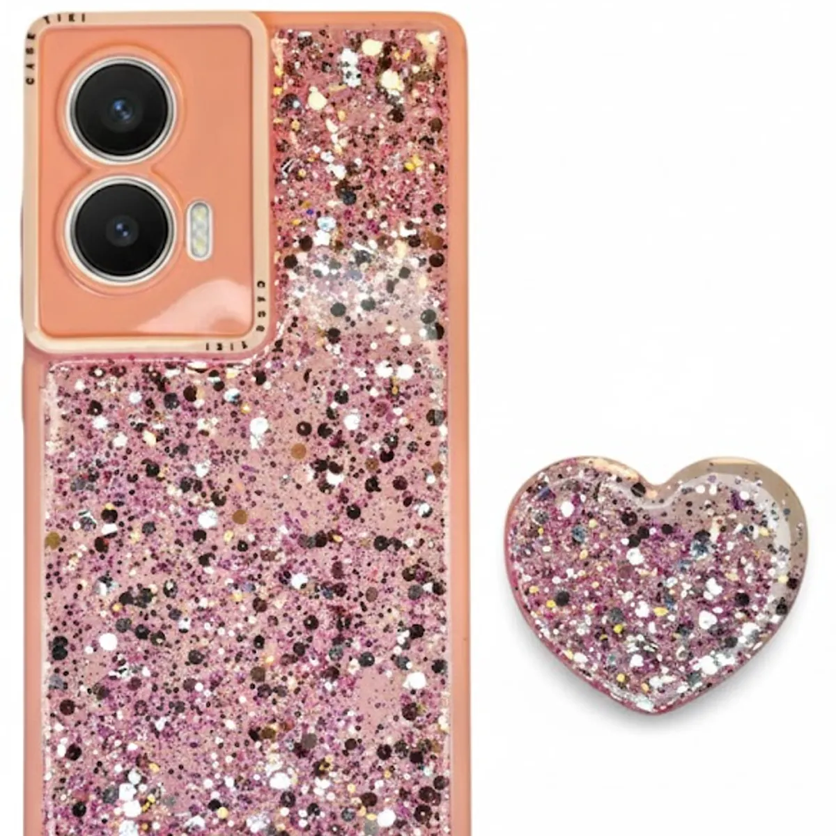 GENERICO - CARCASA PARA MOTOROLA G85 GLITTER BRILLO ROSA CON POP SOCKET