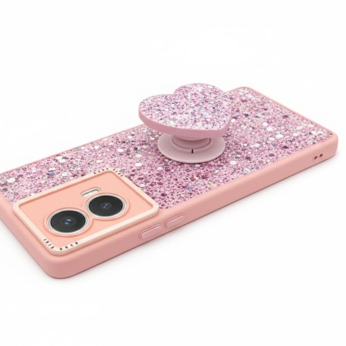 GENERICO - CARCASA PARA MOTOROLA G85 GLITTER BRILLO ROSA CON POP SOCKET