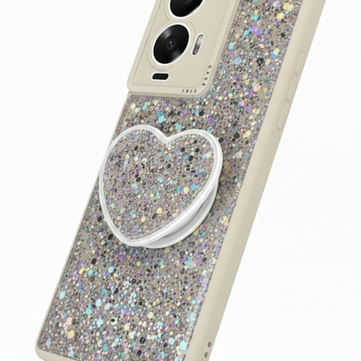 GENERICO - CARCASA PARA MOTOROLA G85 GLITTER BRILLO BLANCO CON POP SOCKET