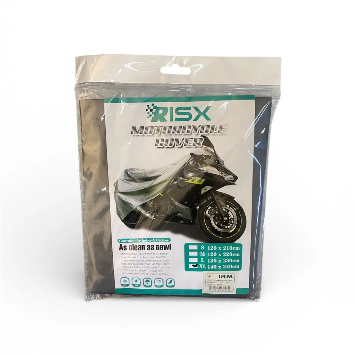 IRM - Funda Cubre Moto Impermeable Marca Risx Talla Xl 140 X 240cm Gris