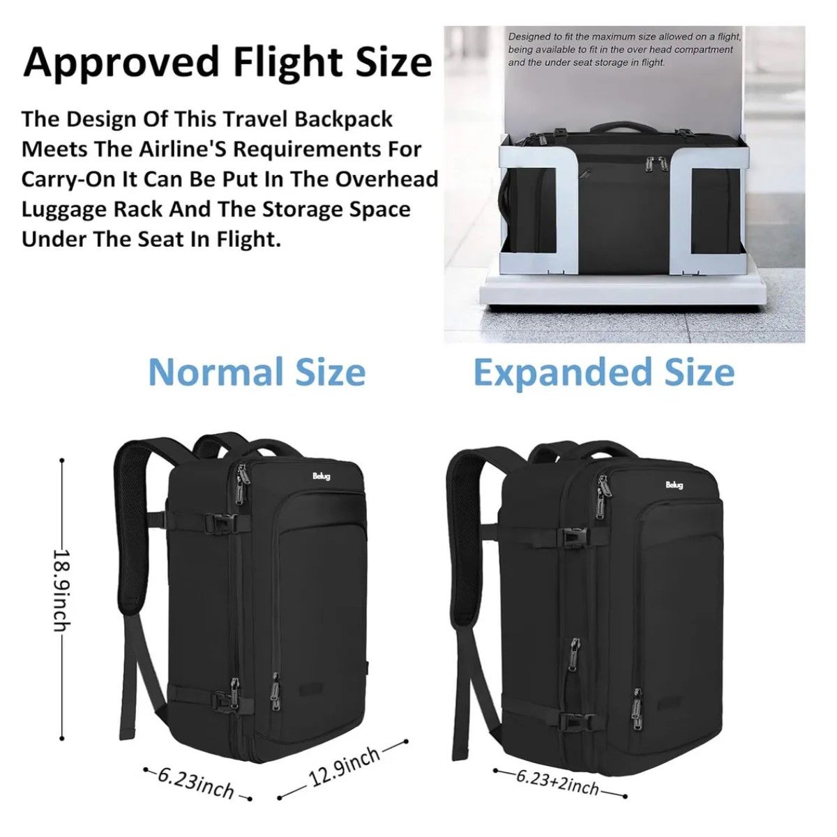 GENERICO - Mochila Viaje  Negra Impermeable Expandible Antirrobo 50L BELUG