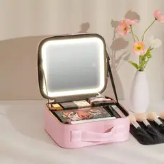 GENERICO - Maleta De Maquillaje Con Espejo Luz Led Organizador Cosmetiquero