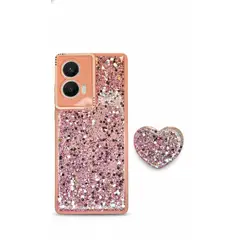 GENERICO - CARCASA PARA MOTOROLA EDGE 50 FUSION GLITTER BRILLO ROSA CON POP SOCKET