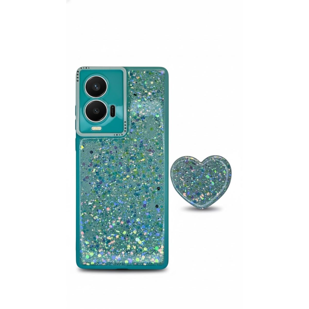 GENERICO - CARCASA PARA MOTOROLA EDGE 50 FUSION GLITTER BRILLO TURQUESA CON POP SOCKET