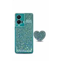 GENERICO - CARCASA PARA MOTOROLA EDGE 50 FUSION GLITTER BRILLO TURQUESA CON POP SOCKET