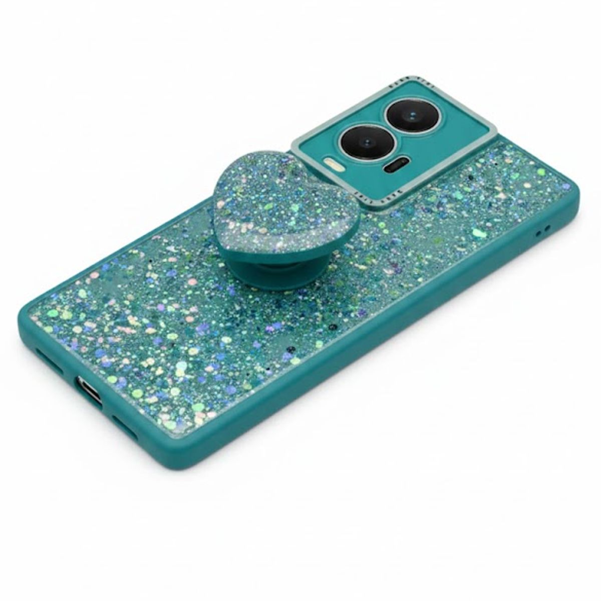 GENERICO - CARCASA PARA MOTOROLA EDGE 50 FUSION GLITTER BRILLO TURQUESA CON POP SOCKET
