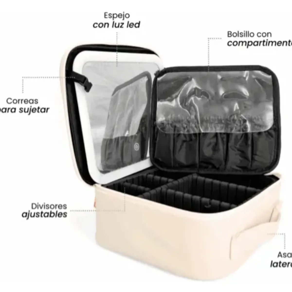 GENERICO - Maleta De Maquillaje Con Espejo Luz Led Organizador Cosmetiquero