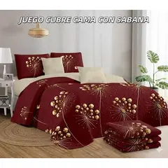 GENERICO - Cobertor tipo Quilt de Verano con Juego de Sabanas King - Diseño Burdeo y Dorado