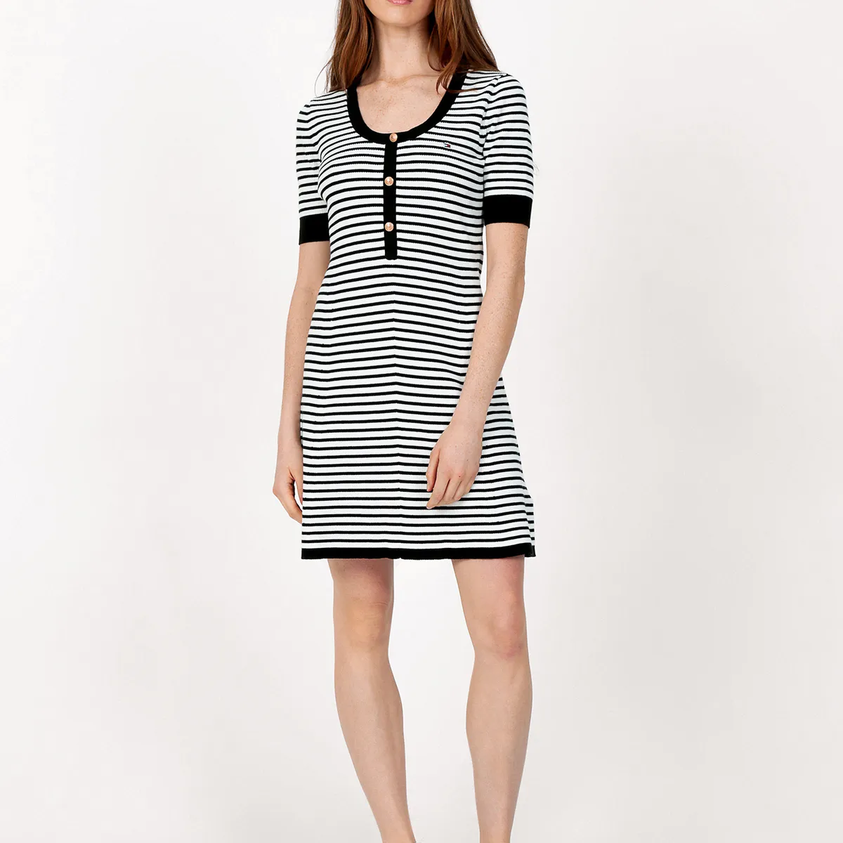 TOMMY HILFIGER - Vestido De Rayas Con Logo Negro Tommy Hilfiger